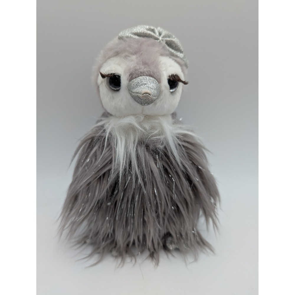 The Petting Zoo Trov Penguin Plush Gray White Silver Shaggy Fur Glitter 9 Inch